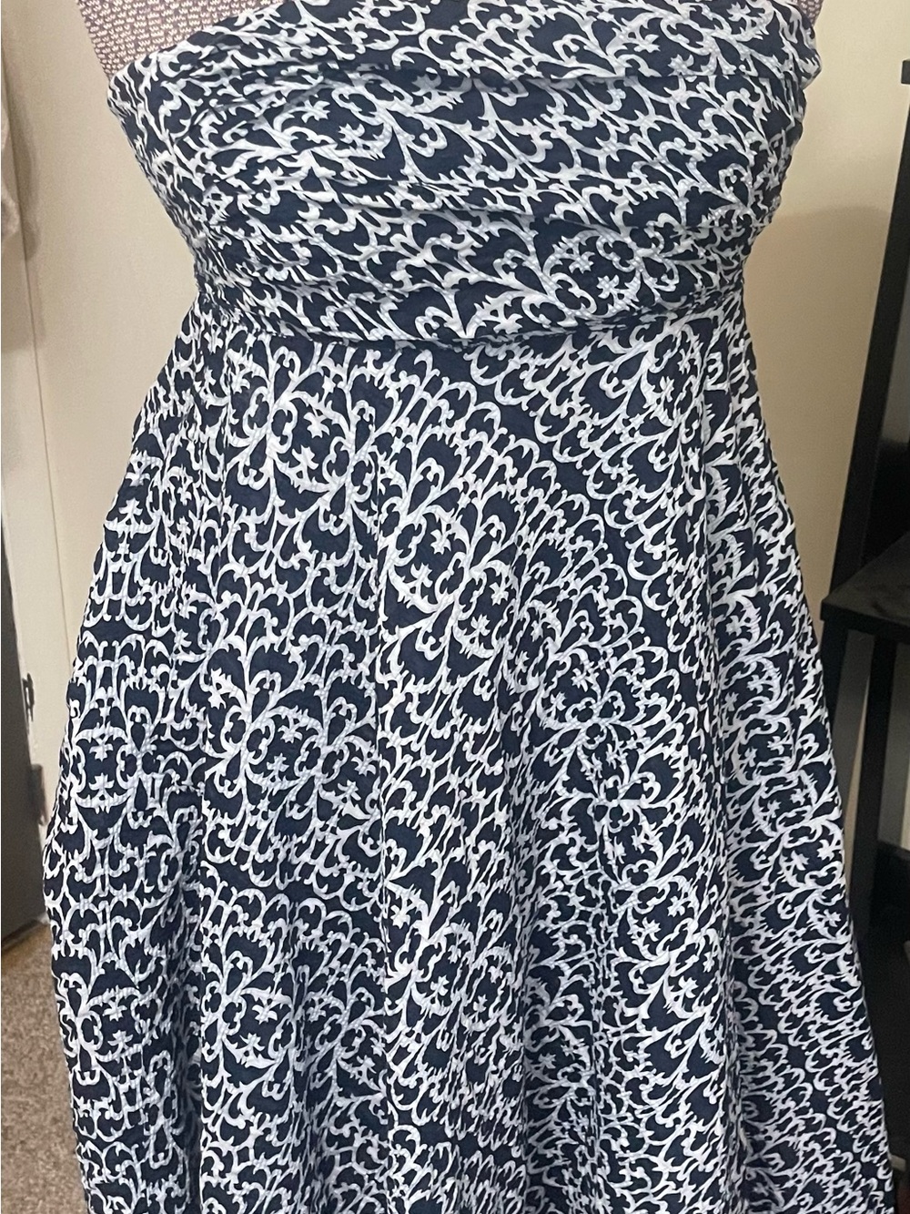 J. Crew Navy & White Strapless Fit-and-Flare Dress